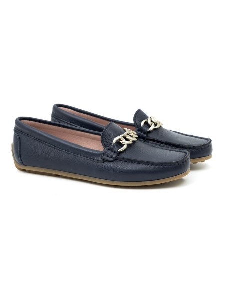 Blue leather women's moccasins