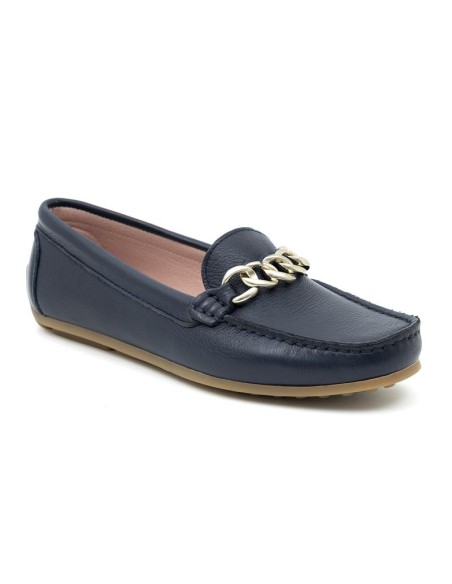 Mocasines de mujer de piel con aplique metálico color azul