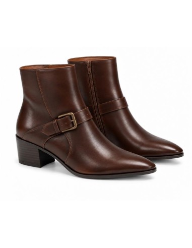 Botines de mujer de piel con hebilla color marrón
