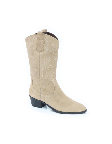 Botas de mujer de ante con costura en contraste color cuero