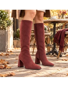 Burgundy suede Women's high boots