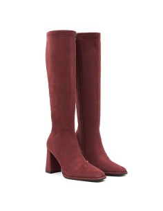 Burgundy suede Women's high boots 2