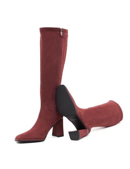 Burgundy suede Women's high boots