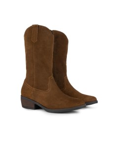 Botas de mujer de ante con costura color cuero 2