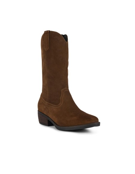 Botas de mujer de ante con costura color cuero