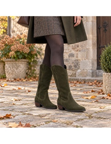 Botas de mujer de ante con costura color verde