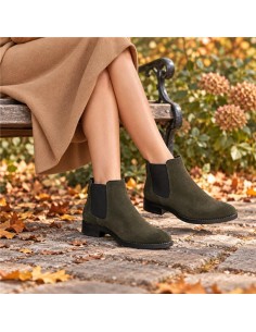 bottines femme suède et cuir vert W-SARILA-GREEN