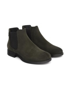 Botines de mujer de ante y piel acabado a mano color verde 2