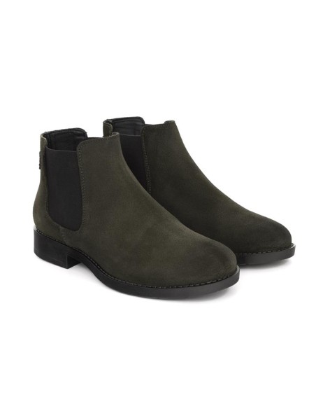 Botines de mujer de ante y piel acabado a mano color verde
