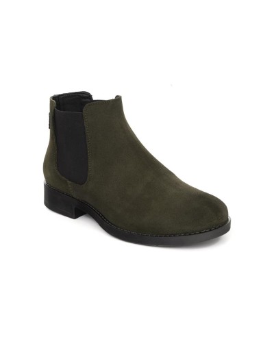 Botines de mujer de ante y piel acabado a mano color verde