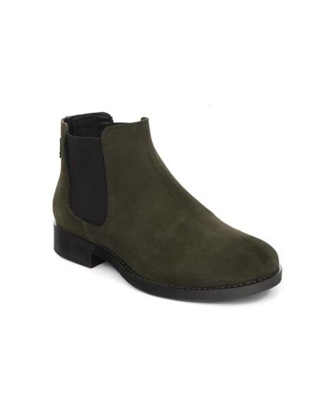 Botines de mujer de ante y piel acabado a mano color verde
