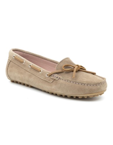 Mocasines de mujer de ante con cordón de piel color beige