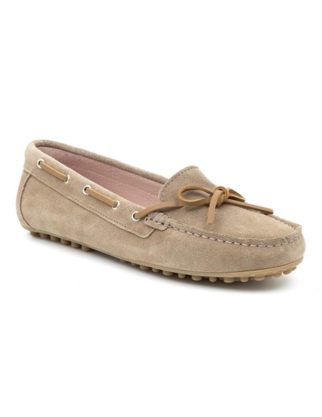 Mocasines de mujer de ante con cordón de piel color beige