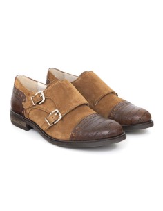 Zapato de Vestir combinado con piel con dos  hebillas color beige 2