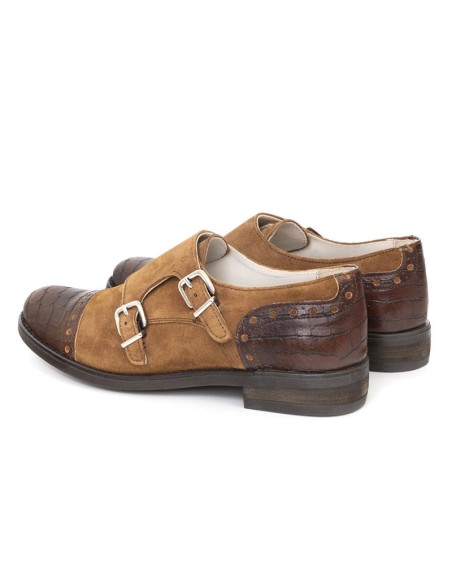 Zapato de Vestir combinado con piel con dos  hebillas color beige
