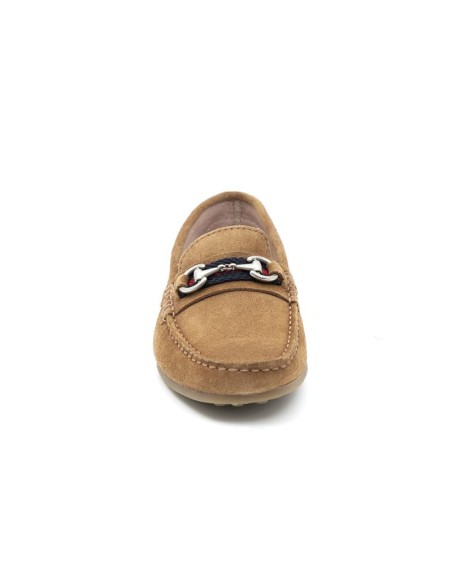 Mocasines de mujer de ante con hebilla color cuero