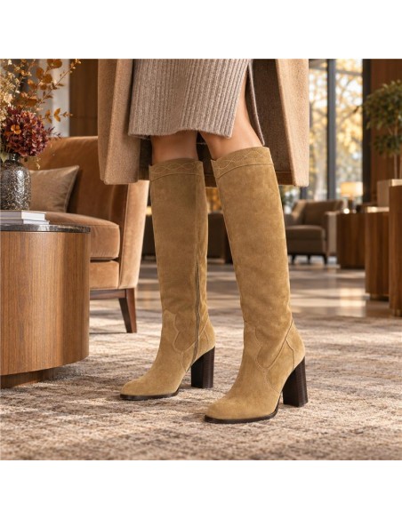 Beige suede Women's high boots