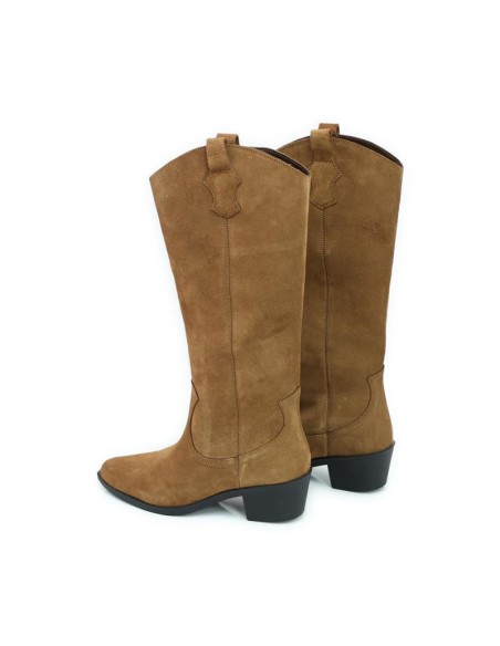 Botas de mujer de ante con costura en contraste color cuero