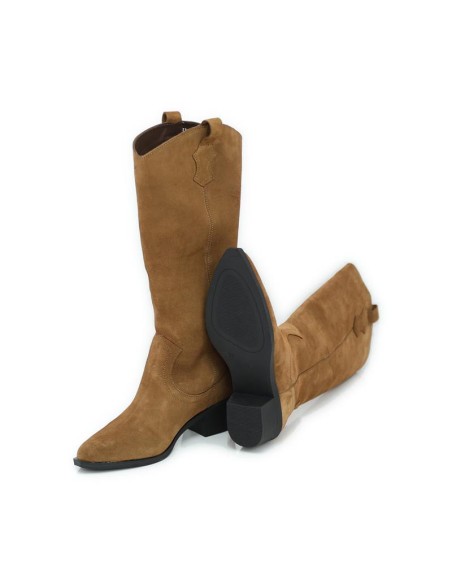 Botas de mujer de ante con costura en contraste color cuero