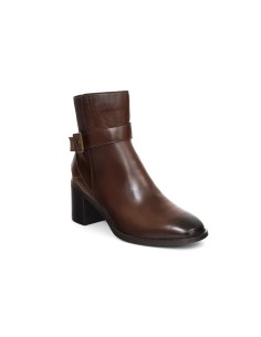 Botines de mujer de piel con hebilla color marrón 2