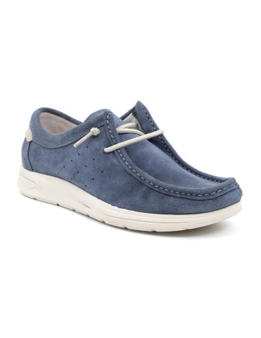 Blue suede boat shoe