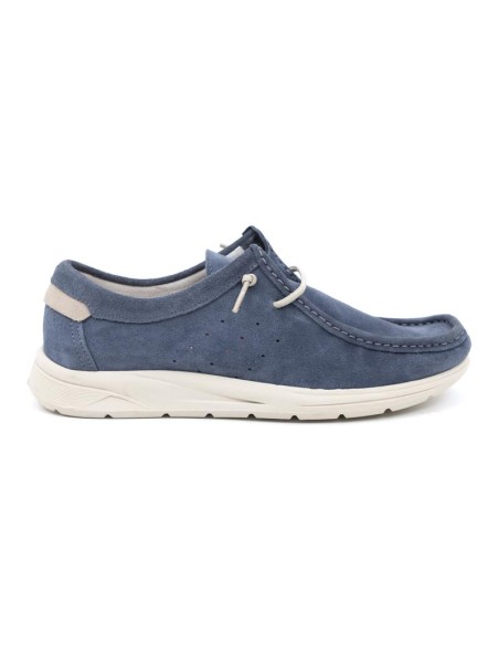 Blue suede boat shoe