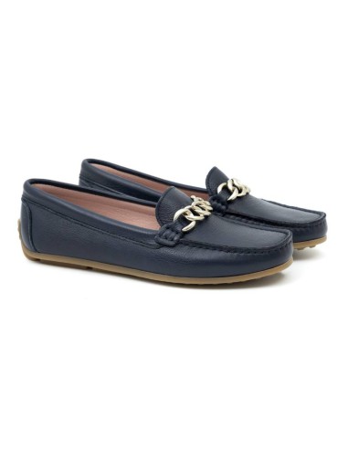 blue leather women's mocassins W-POMANE-MARINO