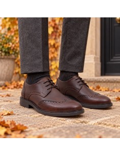 Derby de piel brogado color marrón