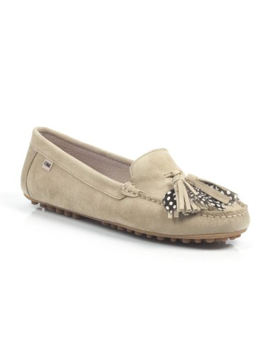 Mocasines de mujer de ante con borlas color beige