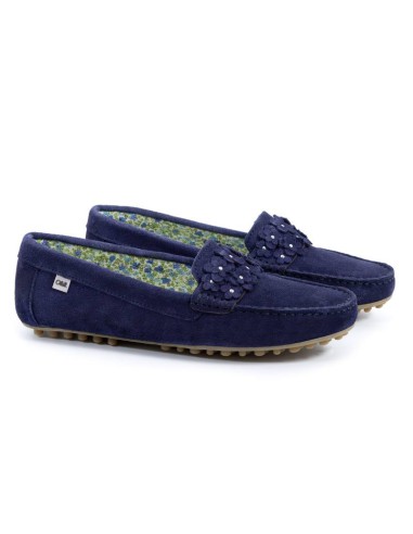 blue suede women's mocassins W-SUNSHINE-NAVY