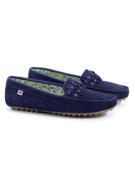 Blue suede women's mocassins