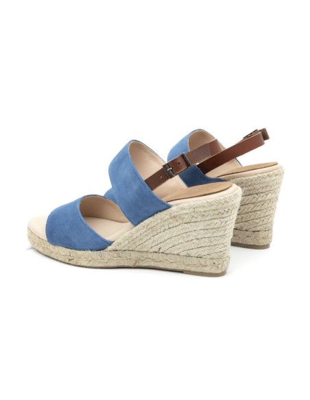 Espadrilles femme suède et cuir bleu W-AHINOA-BLUE