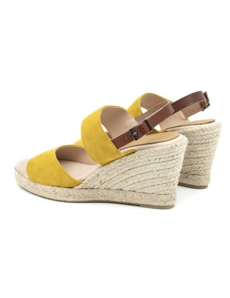 Yellow suede leather and plain leather espadrilles for women