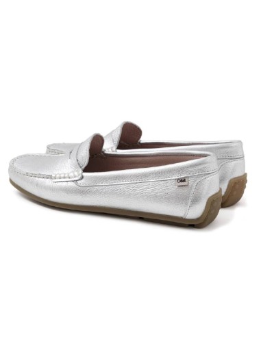 Silver leather women's moccasins