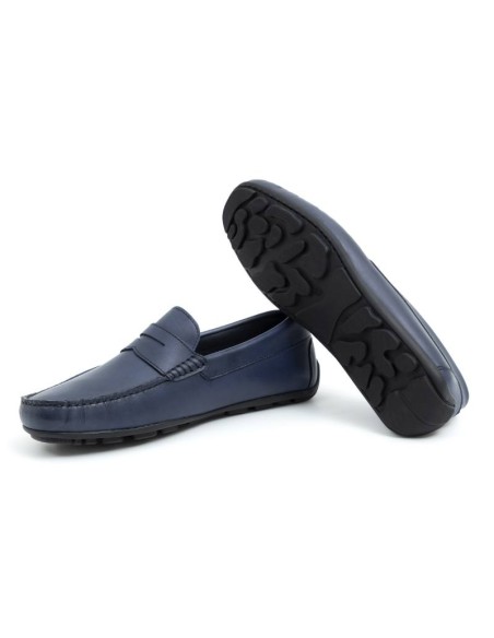 Mocassin de peau bleu BHOME-BLUE