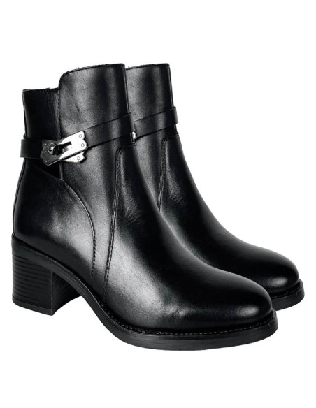 Botines de mujer de piel acabado a mano color negro W-AMANOR-BLACK