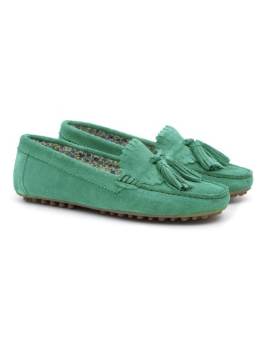 Mocasines de mujer de ante con borlas color verde W-SELTOR-MENTA