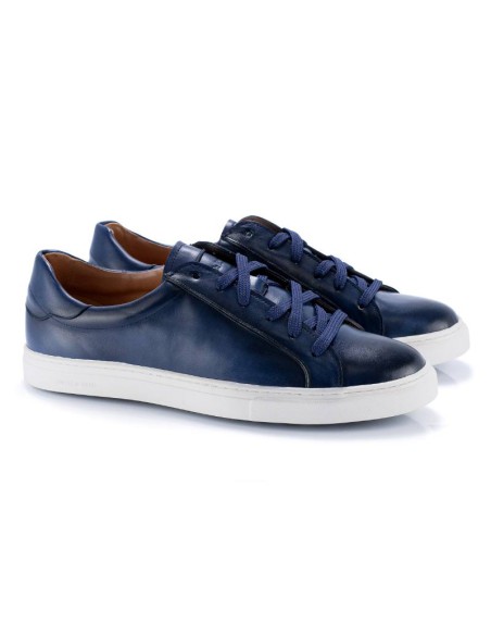 Sneakers de piel liso color azul CR-23269-MARINO