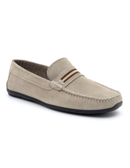 Mocasín de piel de piso antideslizante color beige CR-23068-SAND