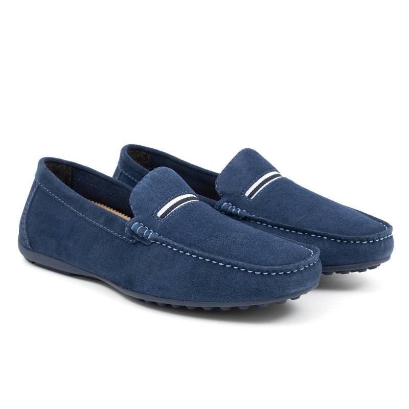 Mocasín de ante con cinta color azul CR-24037-JEANS