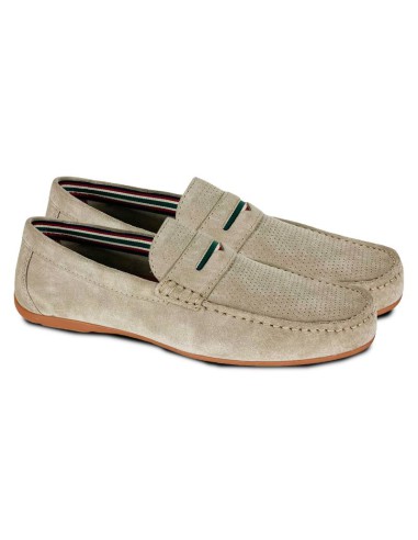 Mocasín de ante con cinta color beige