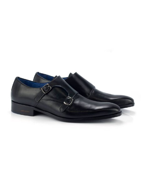 black leather monkstrap CR-24051-NEGRO