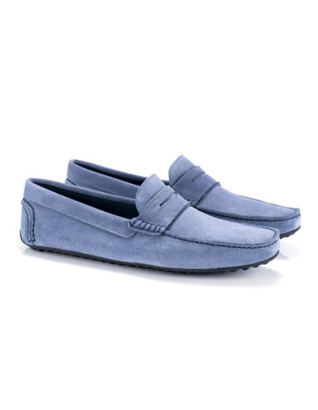 Mocasín de ante con antifaz color azul