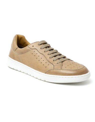 Sneakers de piel con cordones en contraste color beige