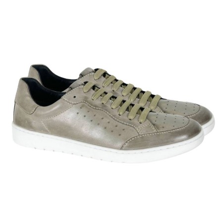 Sneakers de piel con cordones en contraste color gris DAUMAN-GREY