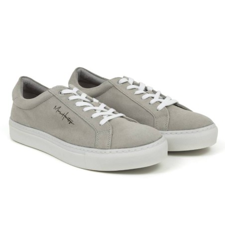 Sneakers de piel con cordones en contraste color gris DENIA-PERLA