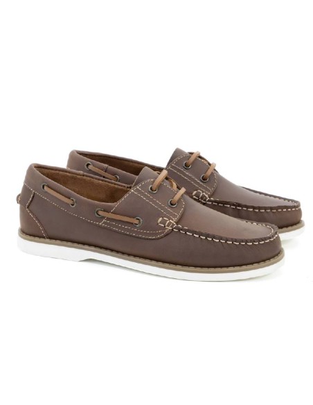 brown leather boat shoes OLMAN-BROWN