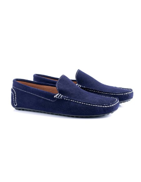 Mocasín de ante cosido artesano color azul SEMILE-NAVY