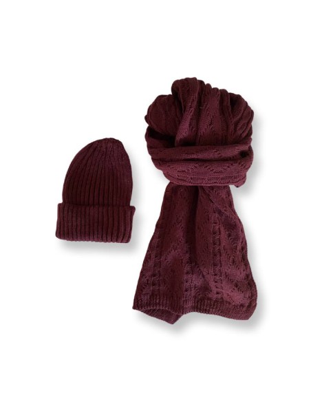 burgundy woven women's set SET-1719-GRANATE