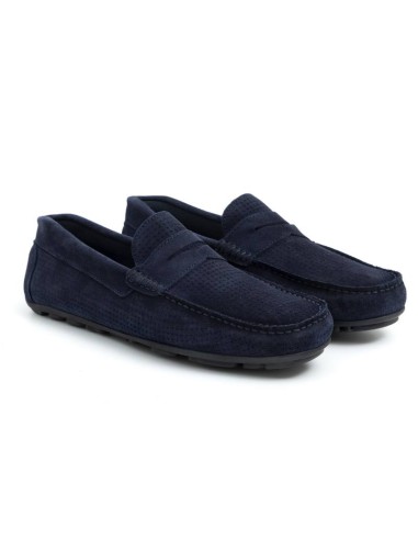 Mocasín de ante patrón grabado color azul SETMAN-NAVY